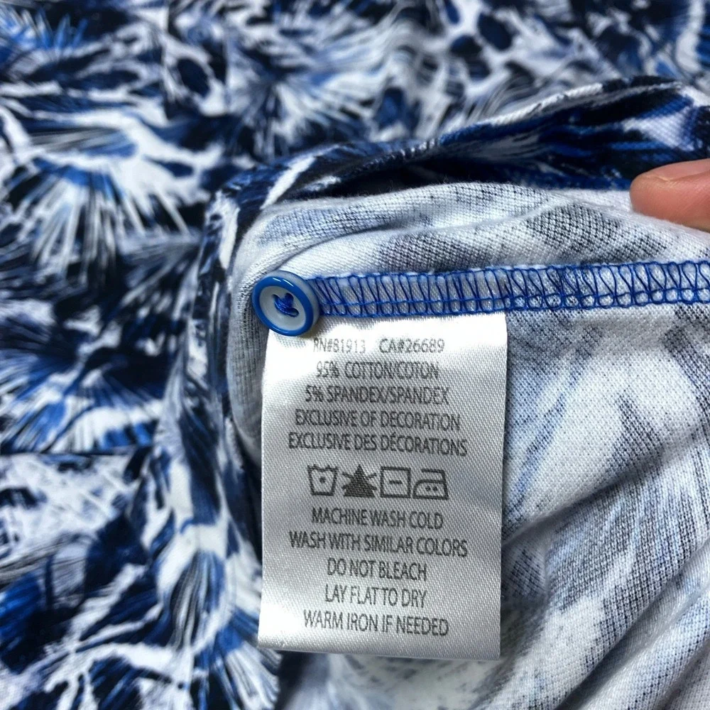 Robert Graham Polo Shirt Abstract Palm Bold AOP Blue White Mens Size S